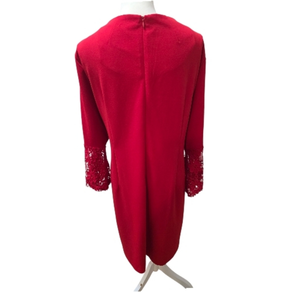 Sharagano Red Lace Sleeve Shift Dress Women Elegant Cocktail Party Dress, Sz 24W - Picture 3 of 8